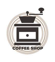 Coffee grinder icon. Coffee shop logo template, coffee house. Brown vector isolated illustration.