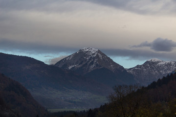panoramic view of the alps mountains with snow peak 