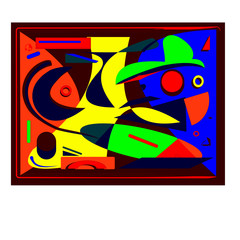 composition of abstract colorful shapes blue, red on  brown background
