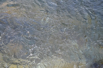 Water of a fast mountain river with rapids.