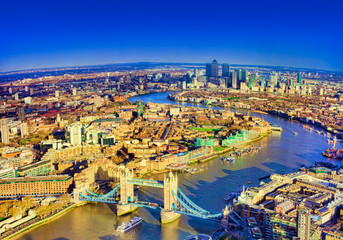 Naklejka premium London city, aerial view with Tower Bridge and Thames river