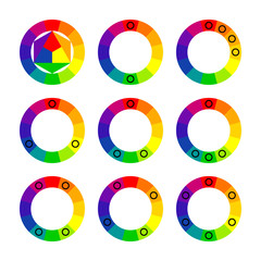Naklejka premium Color schemes and harmonies. Color wheel, spectrum. Scheme selection of combinations. Textbook or poster.