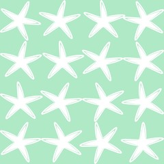 Fototapeta na wymiar seamless pattern with starfish, mint green and white colors background