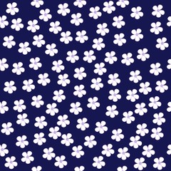 Fototapeta na wymiar seamless pattern with white flowers and dark blue