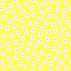 Fototapeta na wymiar Floral seamless pattern on yelllow background, vector drawing, small flowers