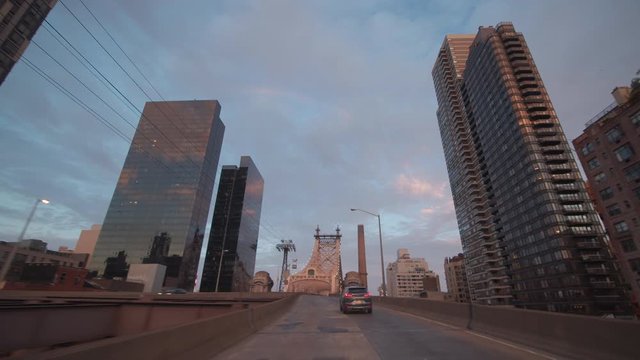 day POV shot driving onto Queensboro Bridge towards Queens