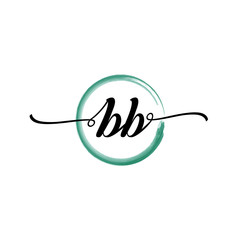 BB initial handwriting logo template round logo in watercolor color with handwritten letters in the middle. Handwritten logos are used for, weddings, fashion, jewelry, boutiques, flowers, and business