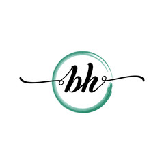 BH initial handwriting logo template round logo in watercolor color with handwritten letters in the middle. Handwritten logos are used for, weddings, fashion, jewelry, boutiques, flowers, and business