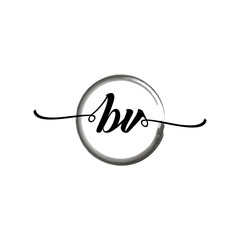 Fototapeta premium BV initial handwriting logo template round logo in watercolor color with handwritten letters in the middle. Handwritten logos are used for, weddings, fashion, jewelry, boutiques, flowers, and business