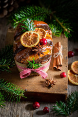 Traditionally orange gingerbread for Christmas baked in a wooden box