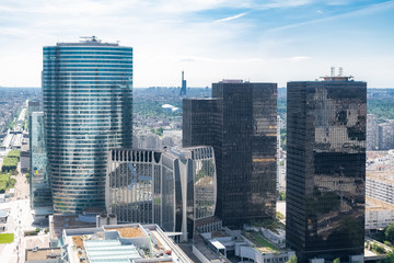 View from La Defense, panorama of Paris, from Neuilly to the Arc de Triomphe, perspective