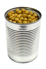 Canned Green Peas. Isolated with clipping path.