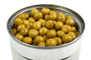 Canned Green Peas. Isolated with clipping path.