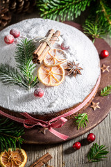 Obraz na płótnie Canvas Delicious poppy seed cake for Christmas made with cocoa