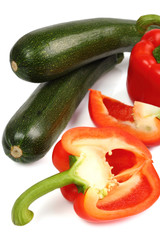 Red Bell Pepper and Zucchini. Sliced.