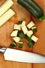 Sliced Zucchini on Cutting Board