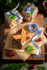 Traditionally poppy seed cake for Christmas packed in take away