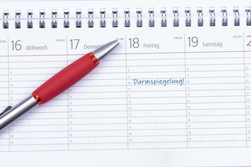 Termin zur Darmspiegelung in einem Kalender