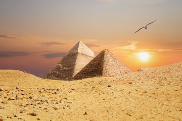 Naklejka premium The Pyramids of Giza, view from the sand-dune