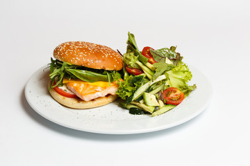 burger with salmon and vegetables