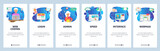 Mobile app onboarding screens. Software engineer coding, interface loading speed optimization. Menu vector banner template for website and mobile development. Web site design flat illustration
