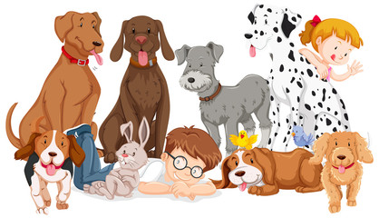 Children with animals on isolated background