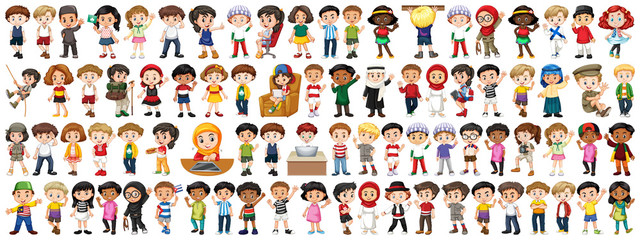 Children with different nationalities on white background