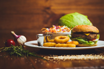 pork chop burger with squid rings