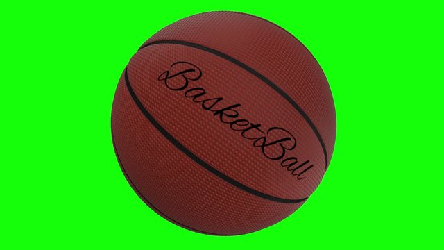 Basketball ball with the words basketball rotates on a green screen - chromakey background, loop.