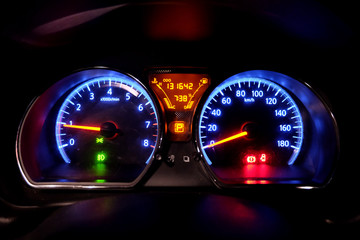 car​ instrument panel, car​ speen  motor of​ night, car​ dashboard​ modern​ automobile...