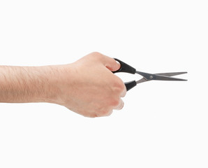 man hand using a small scissors