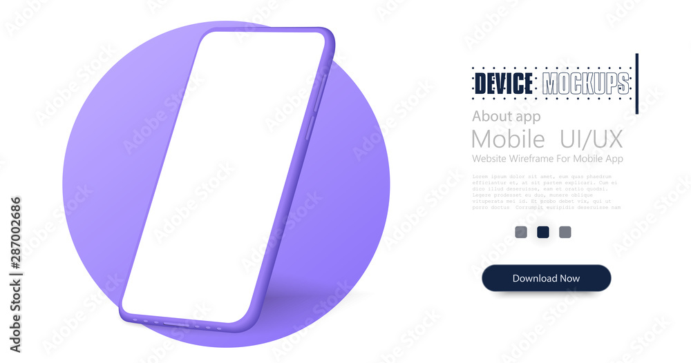 Aufkleber Smartphone frame less blank screen. Mockup generic device. Vector realistic violet smartphone template. Telephone frame with blank display isolated 
