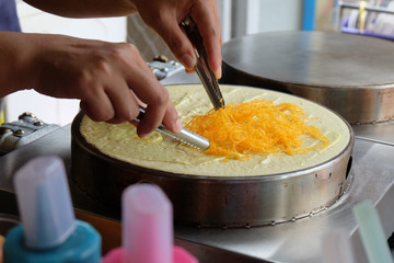 Making of Thai crape in Chiang Mai, Thailand. Thai street food.