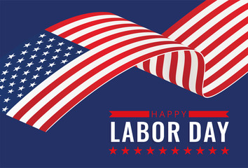 United States Labor Day banner with flying  American national flag. Vector illustration.