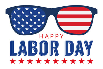 Happy Labor Day lettering design with glasses with USA Flag , Vector Illustration