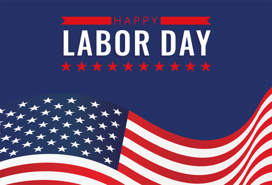 United States Labor Day banner with flying  American national flag. Vector illustration.