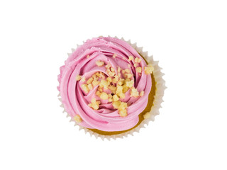 Cupcake with bright cookies isolated on a white background. The view from the top.