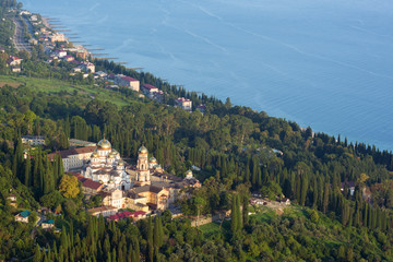 Abkhazia, August, 03. 2018 St. Panteleimon Cathedral. New Athon monastery, landscape