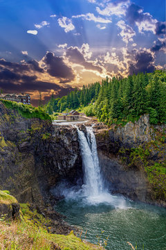 View of Snoqualmie Falls, near Seattle in the Pacific Northwest
