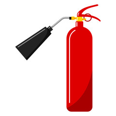 Vector illustration of flat design red fire extinguisher with nozzle icon in cartoon style.
