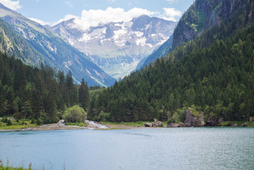 Lake "Stillup" in the Zillertaller Alps in Tirol, Austria. Glacier in the background.