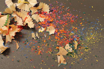 Art. Shavings from colored pencils. Bright color