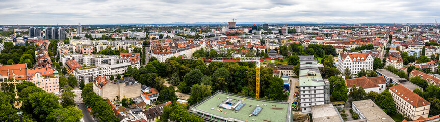 Fototapeta na wymiar Munich Aerial Panorama. Residential area, church, streets