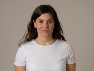 Fototapeta premium Portrait of young attractive cheerful woman with smiling happy face. Human expressions and emotions