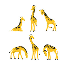 Cartoon giraffe icon set. Different poses of cartoon giraffe. Cute illustration for prints, clothing, packaging, stickers, stickers.
