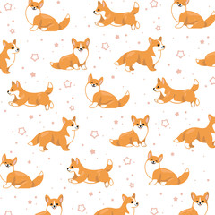 Obraz premium Cartoon happy corgi dog - simple trendy pattern with dogs. Flat illustration for prints, clothing, packaging and postcards.