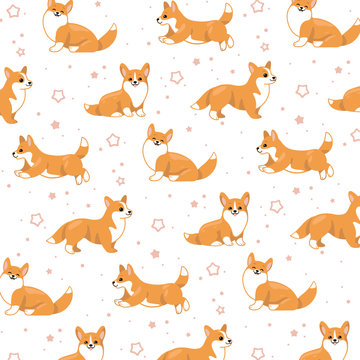 Cartoon happy corgi dog - simple trendy pattern with dogs. Flat illustration for prints, clothing, packaging and postcards.