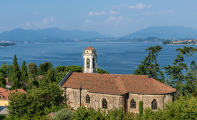The beautiful Church of Santa Margherita in Meina, overlooking the Lake Maggiore, Novara, Italy
