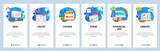 Mobile app onboarding screens. Education, library books, online course, take notes. Menu vector banner template for website and mobile development. Web site design flat illustration