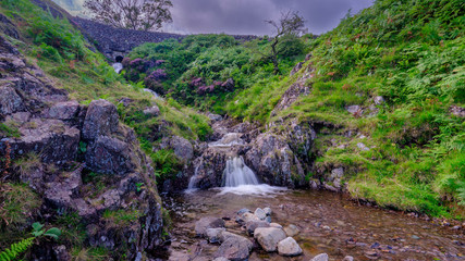 Hardnott Pass waterfall and bridge, Lake District, UK